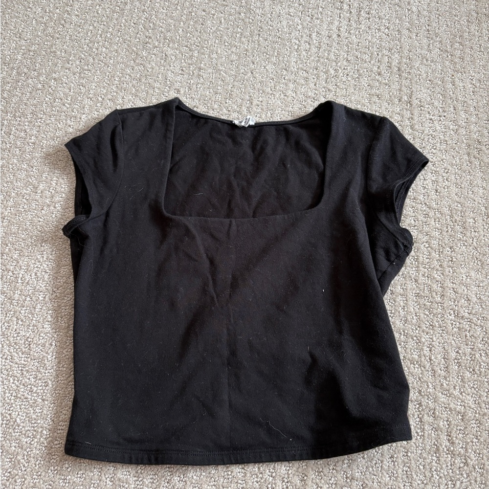 Plain Black Square Neck Top